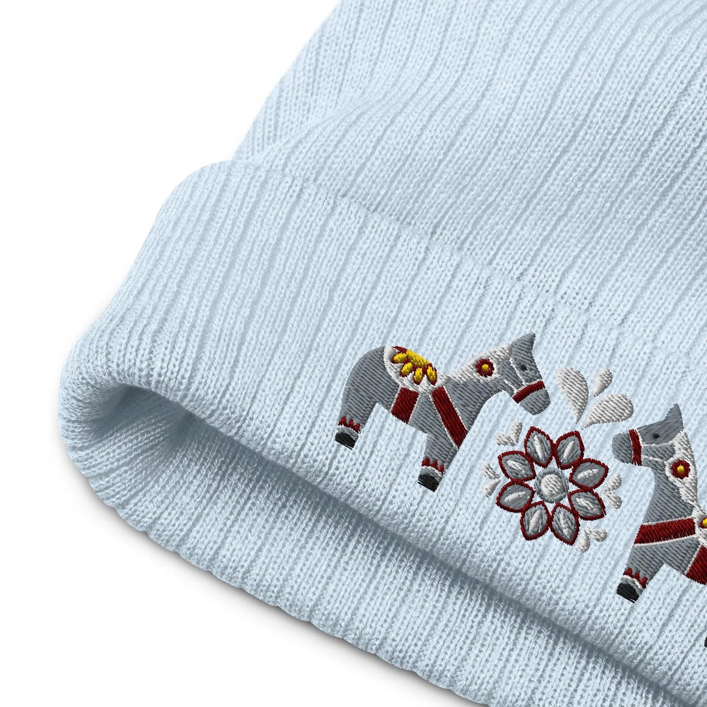 Swedish Dala Horse Embroidered Beanie - Gray - The Global Wanderer