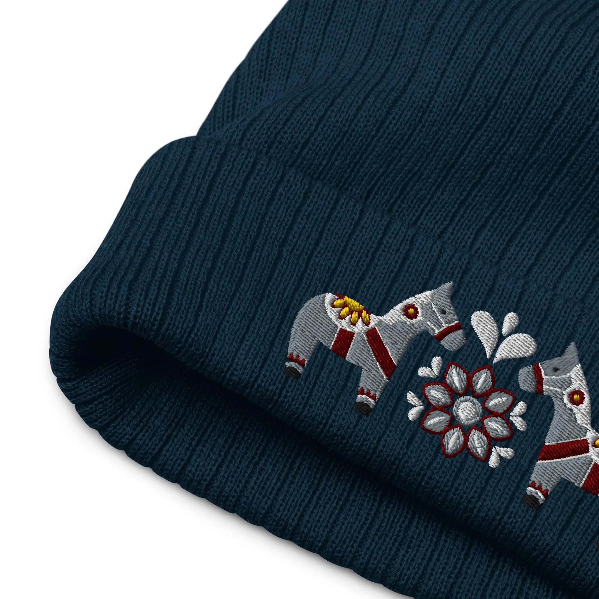 Swedish Dala Horse Embroidered Beanie - Gray - The Global Wanderer