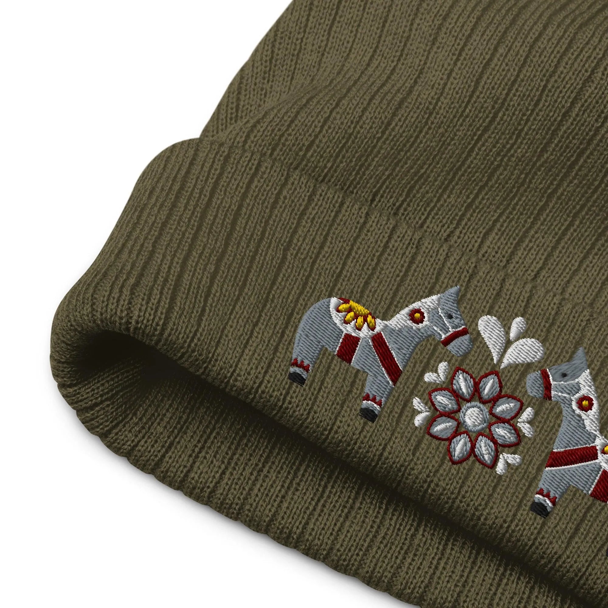 Swedish Dala Horse Embroidered Beanie - Gray - The Global Wanderer