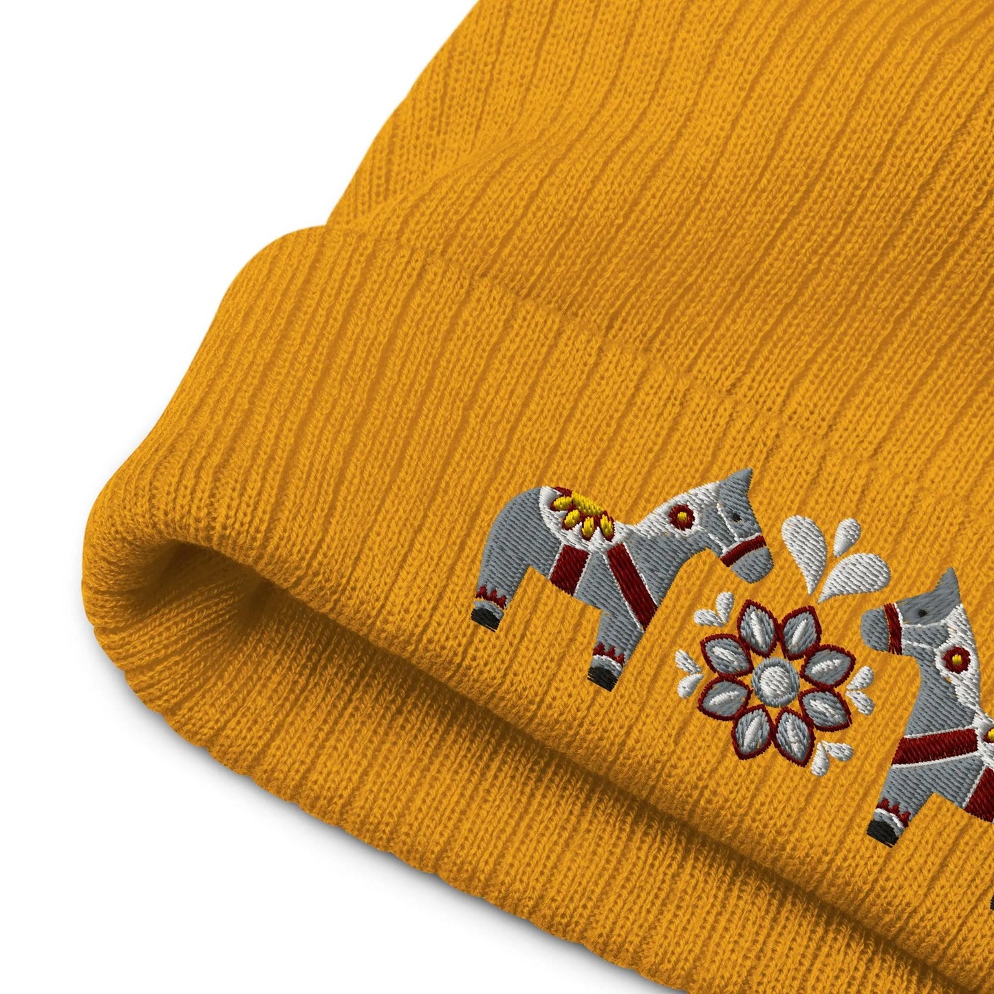 Swedish Dala Horse Embroidered Beanie - Gray - The Global Wanderer