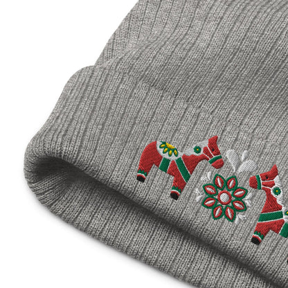 Swedish Dala Horse Embroidered Beanie - Red - The Global Wanderer