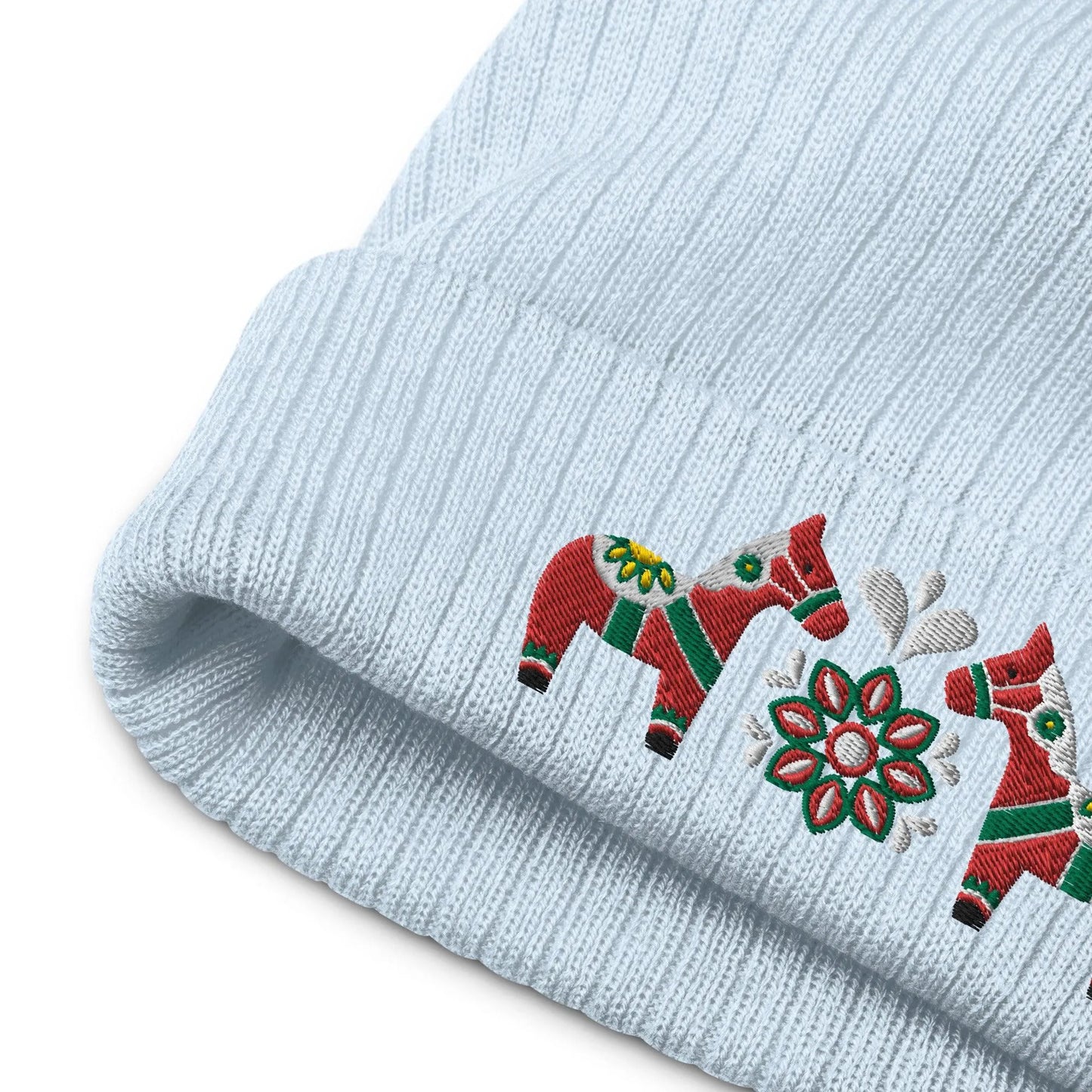 Swedish Dala Horse Embroidered Beanie - Red - The Global Wanderer