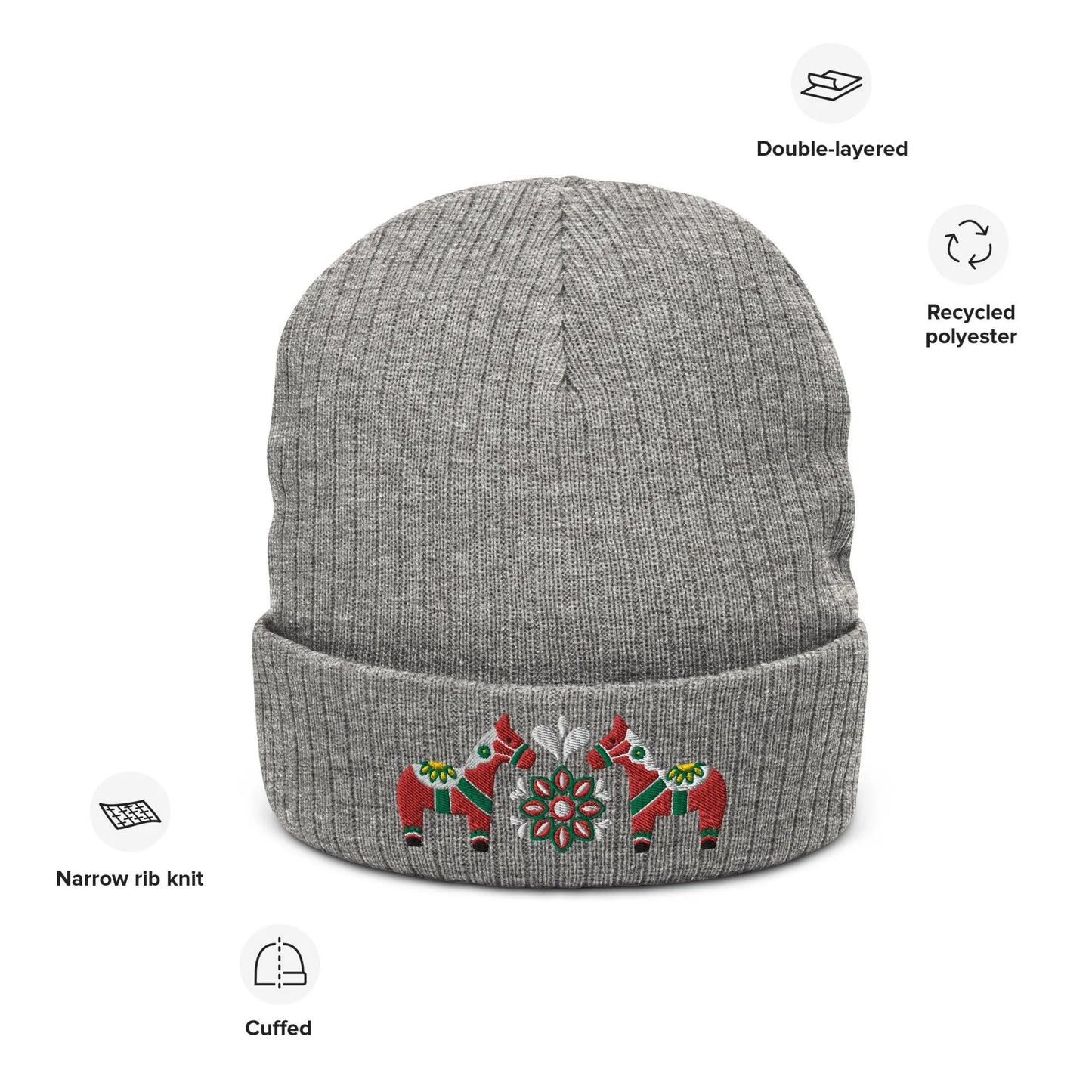 Swedish Dala Horse Embroidered Beanie - Red - The Global Wanderer