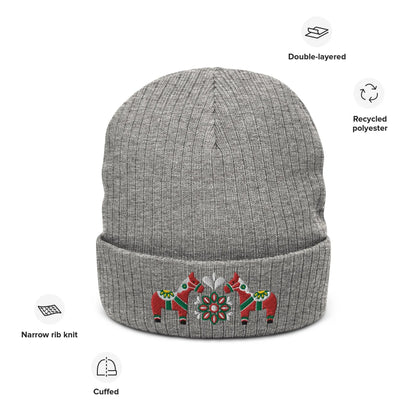 Swedish Dala Horse Embroidered Beanie - Red - The Global Wanderer