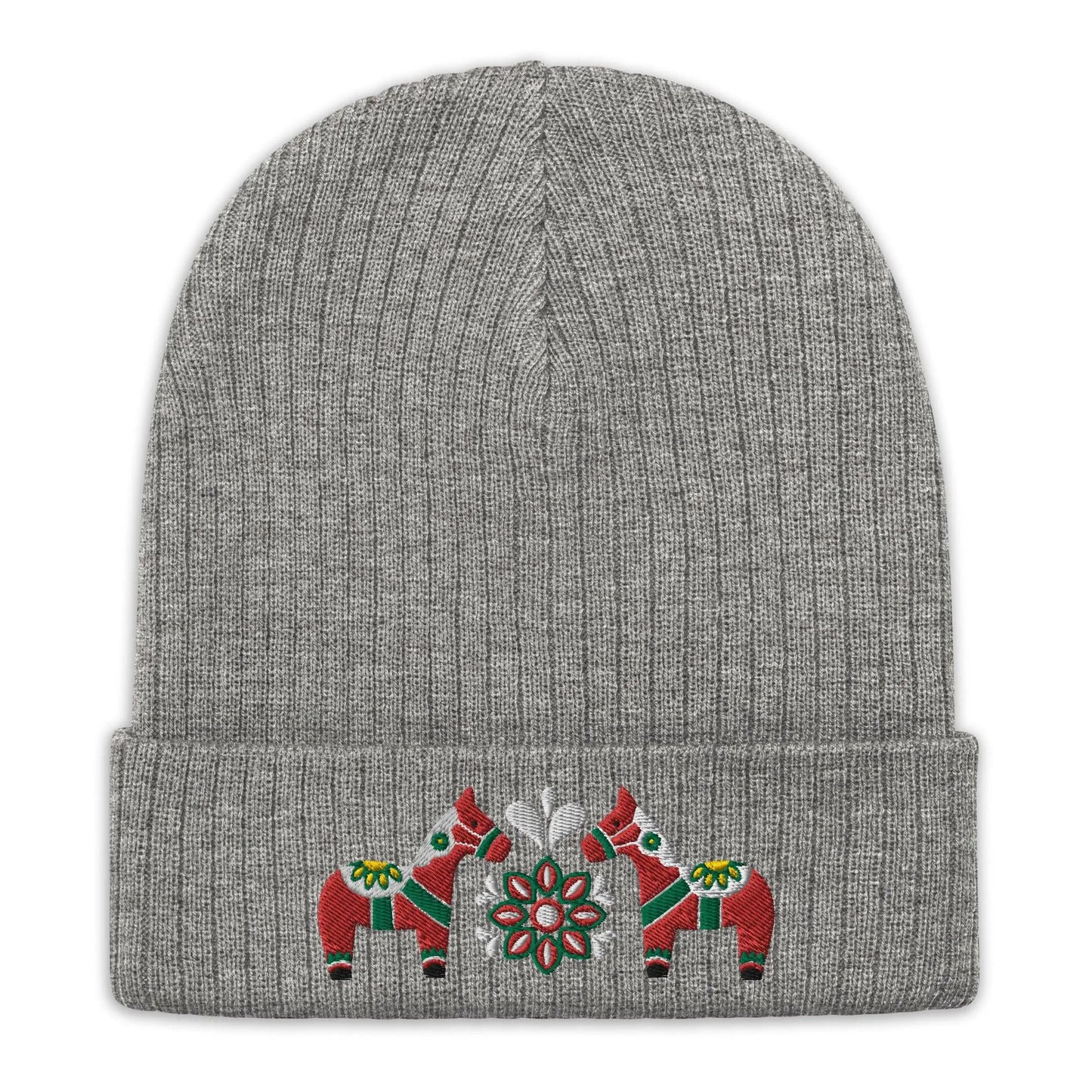 Swedish Dala Horse Embroidered Beanie - Red - The Global Wanderer