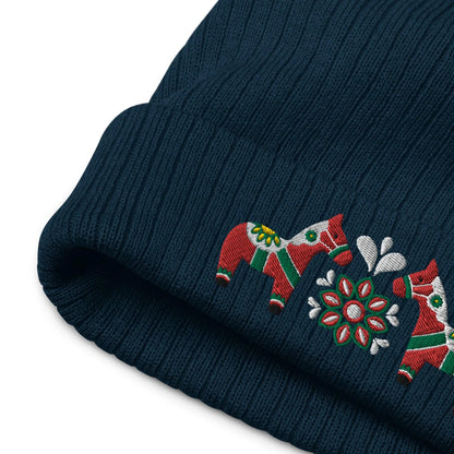 Swedish Dala Horse Embroidered Beanie - Red - The Global Wanderer