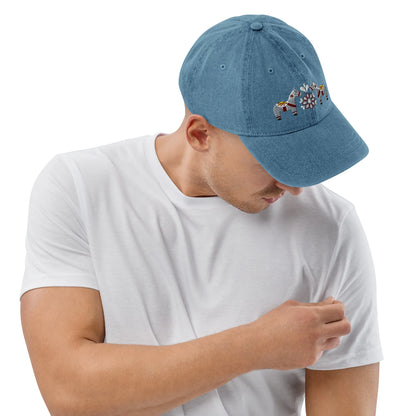 Swedish Dala Horse Embroidered Denim Dad Hat - Gray - The Global Wanderer