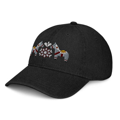 Swedish Dala Horse Embroidered Denim Dad Hat - Gray - The Global Wanderer