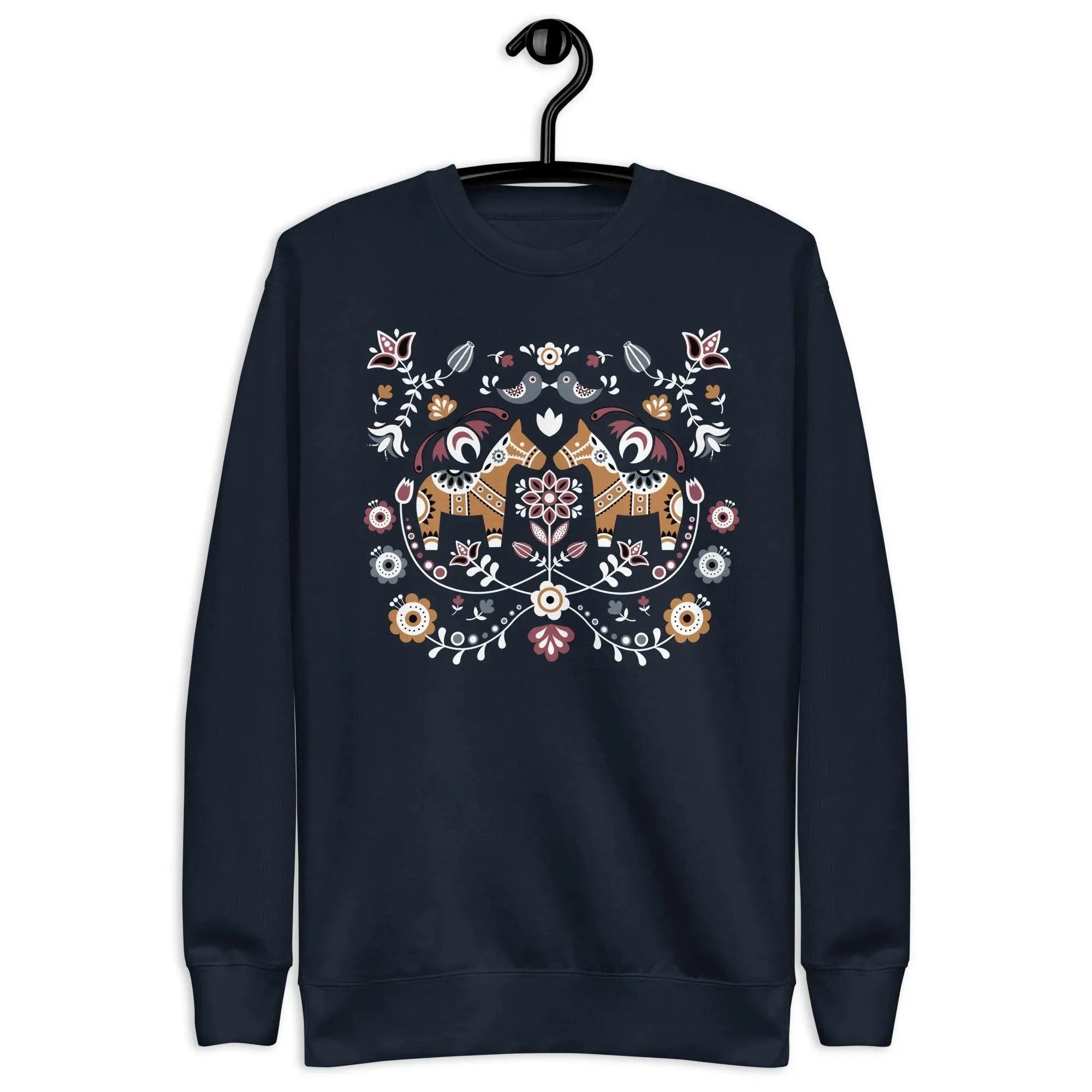 Swedish Dala Horse Fleece Sweatshirt - Dark - The Global Wanderer