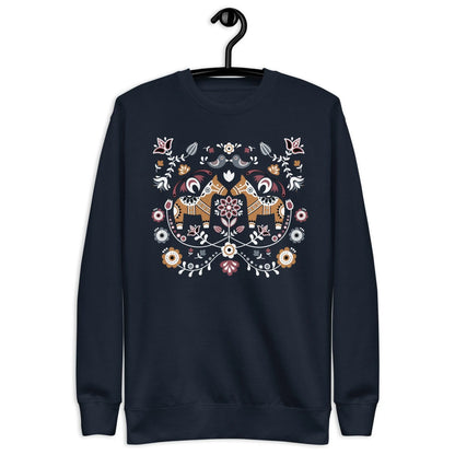 Swedish Dala Horse Fleece Sweatshirt - Dark - The Global Wanderer