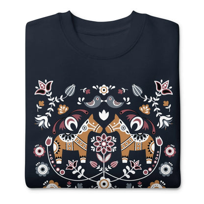 Swedish Dala Horse Fleece Sweatshirt - Dark - The Global Wanderer