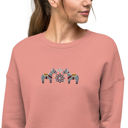 Swedish Gray Dala Horse Cropped Sweatshirt - Embroidered - The Global Wanderer