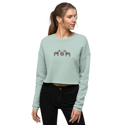 Swedish Gray Dala Horse Cropped Sweatshirt - Embroidered - The Global Wanderer