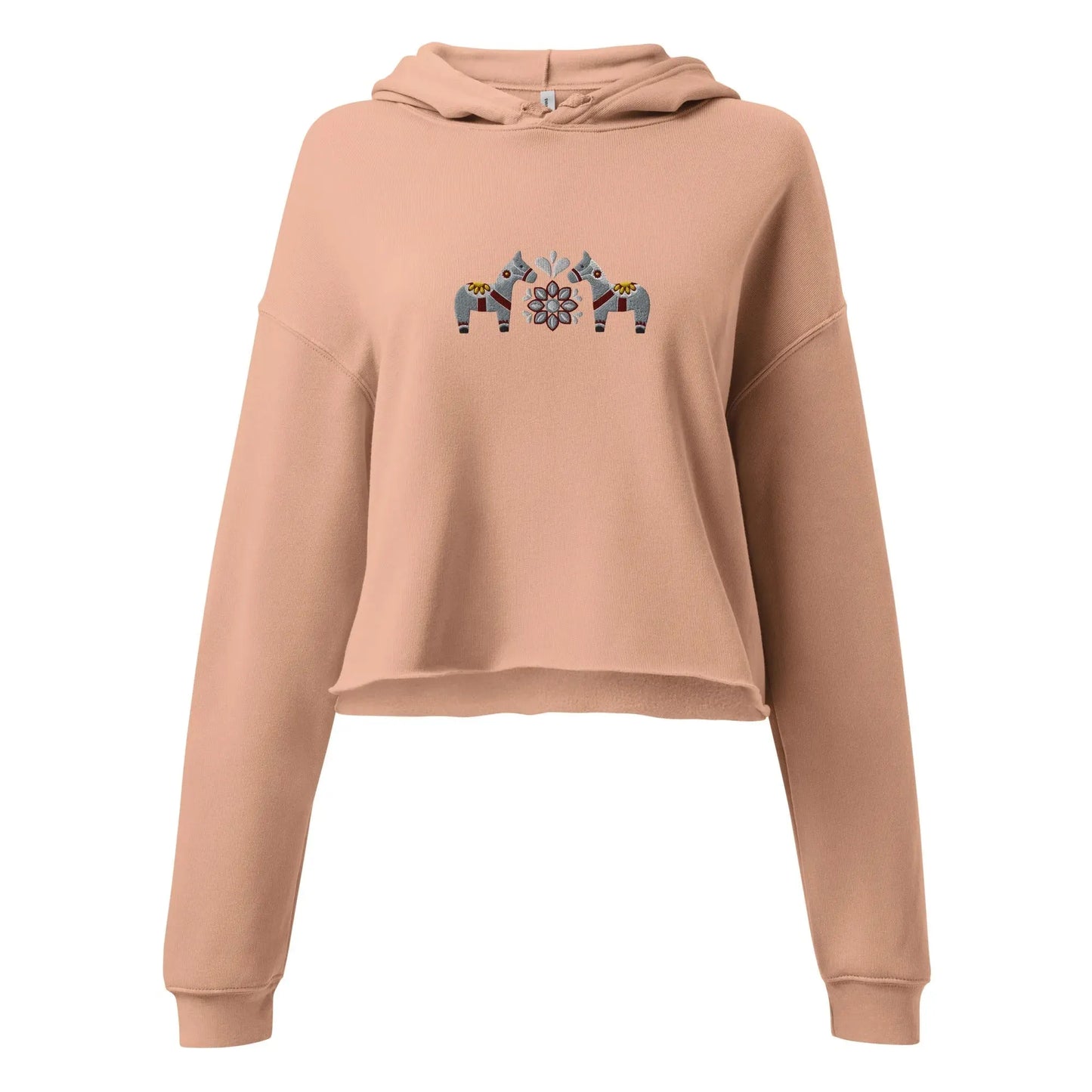 Swedish Gray Dala Horse Embroidered Cropped Hoodie - The Global Wanderer