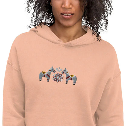 Swedish Gray Dala Horse Embroidered Cropped Hoodie - The Global Wanderer