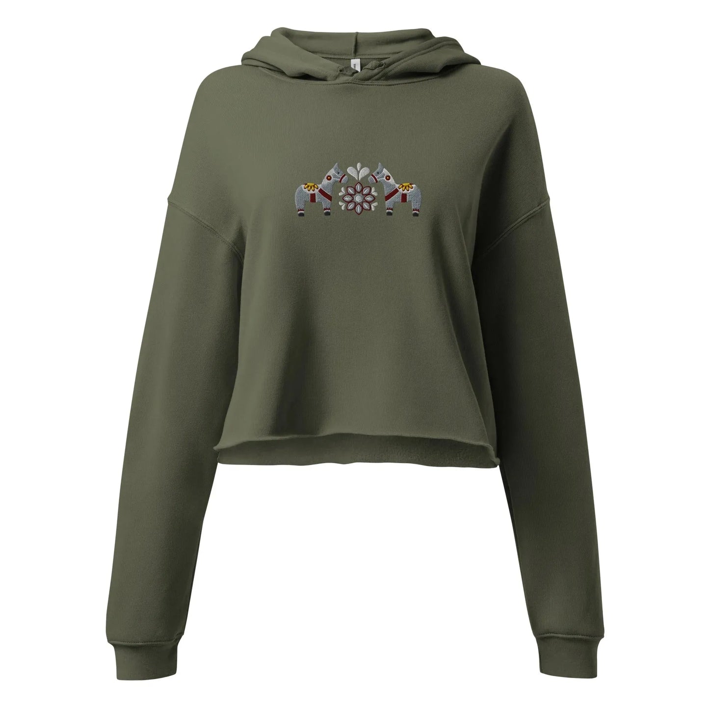 Swedish Gray Dala Horse Embroidered Cropped Hoodie - The Global Wanderer