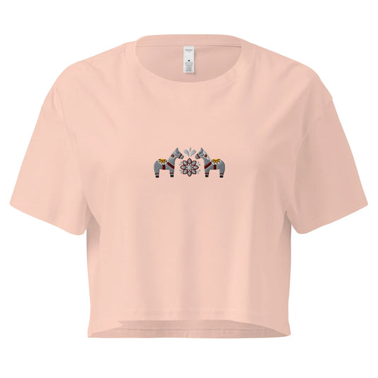 Swedish Gray Dala Horse Embroidered Cropped T-Shirt - The Global Wanderer