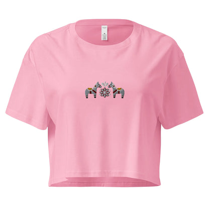 Swedish Gray Dala Horse Embroidered Cropped T-Shirt - The Global Wanderer