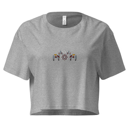 Swedish Gray Dala Horse Embroidered Cropped T-Shirt - The Global Wanderer