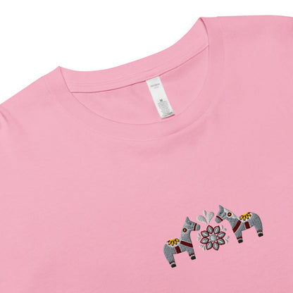 Swedish Gray Dala Horse Embroidered Cropped T-Shirt - The Global Wanderer