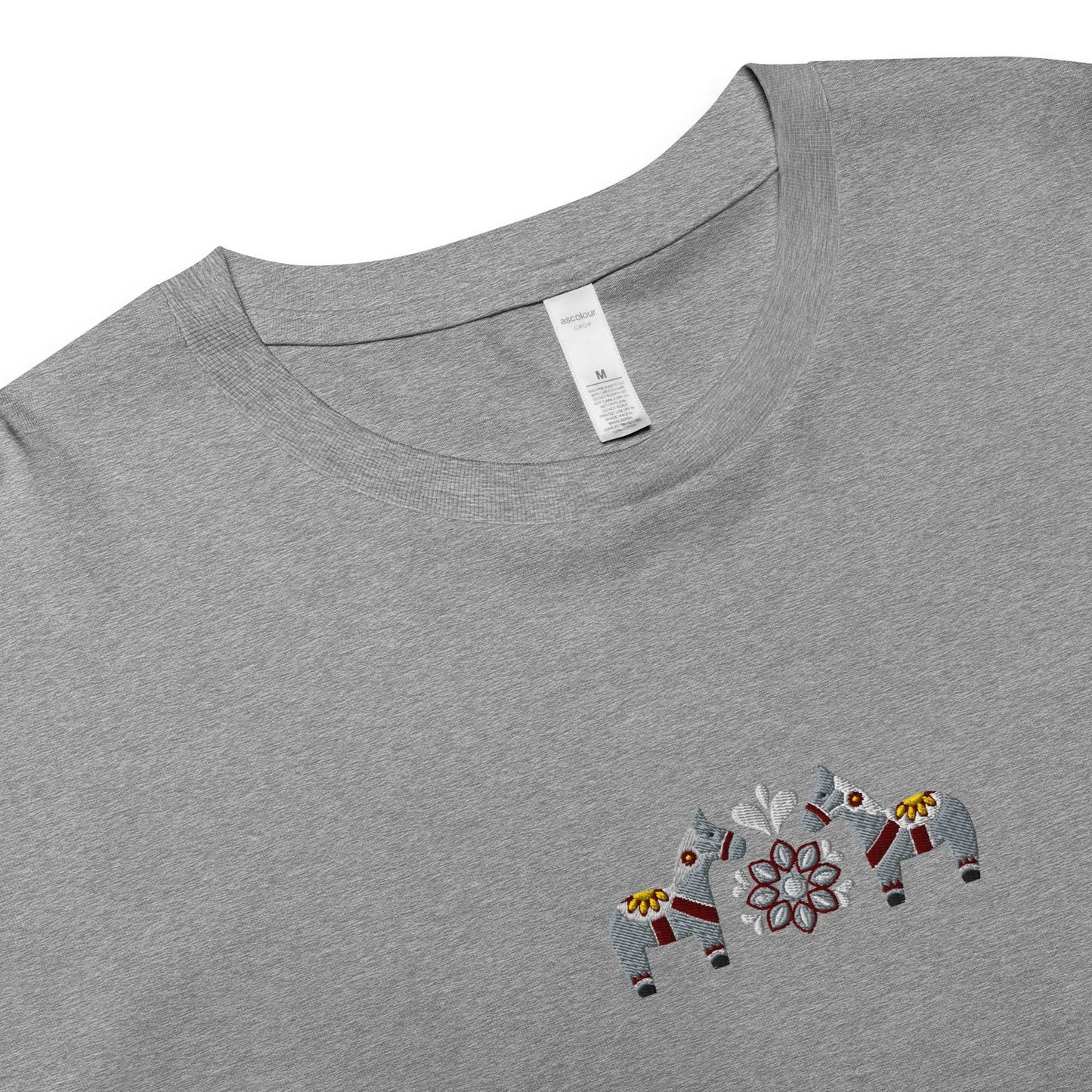 Swedish Gray Dala Horse Embroidered Cropped T-Shirt - The Global Wanderer