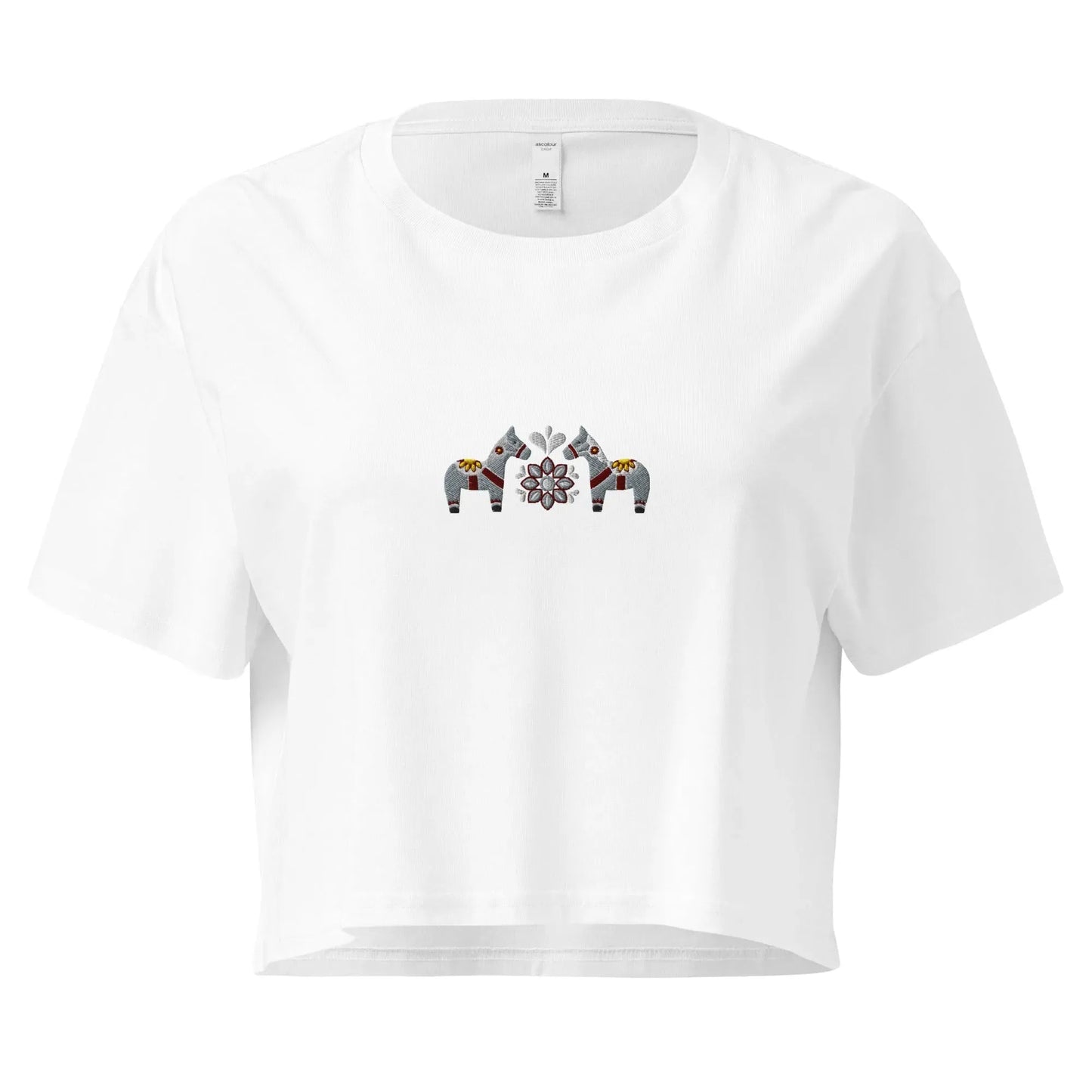 Swedish Gray Dala Horse Embroidered Cropped T-Shirt - The Global Wanderer