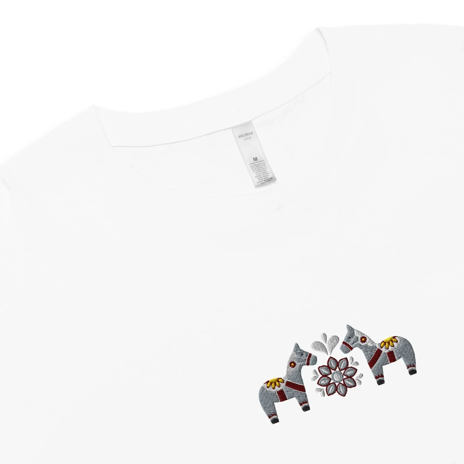 Swedish Gray Dala Horse Embroidered Cropped T-Shirt - The Global Wanderer