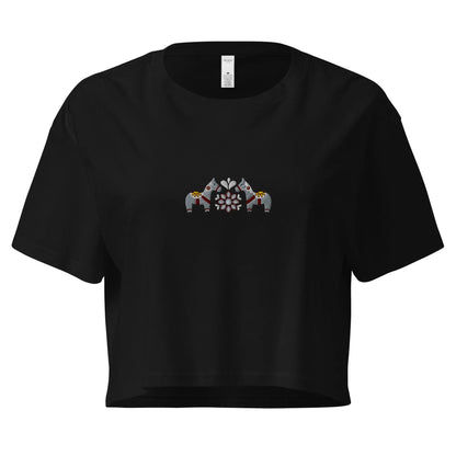 Swedish Gray Dala Horse Embroidered Cropped T-Shirt - The Global Wanderer