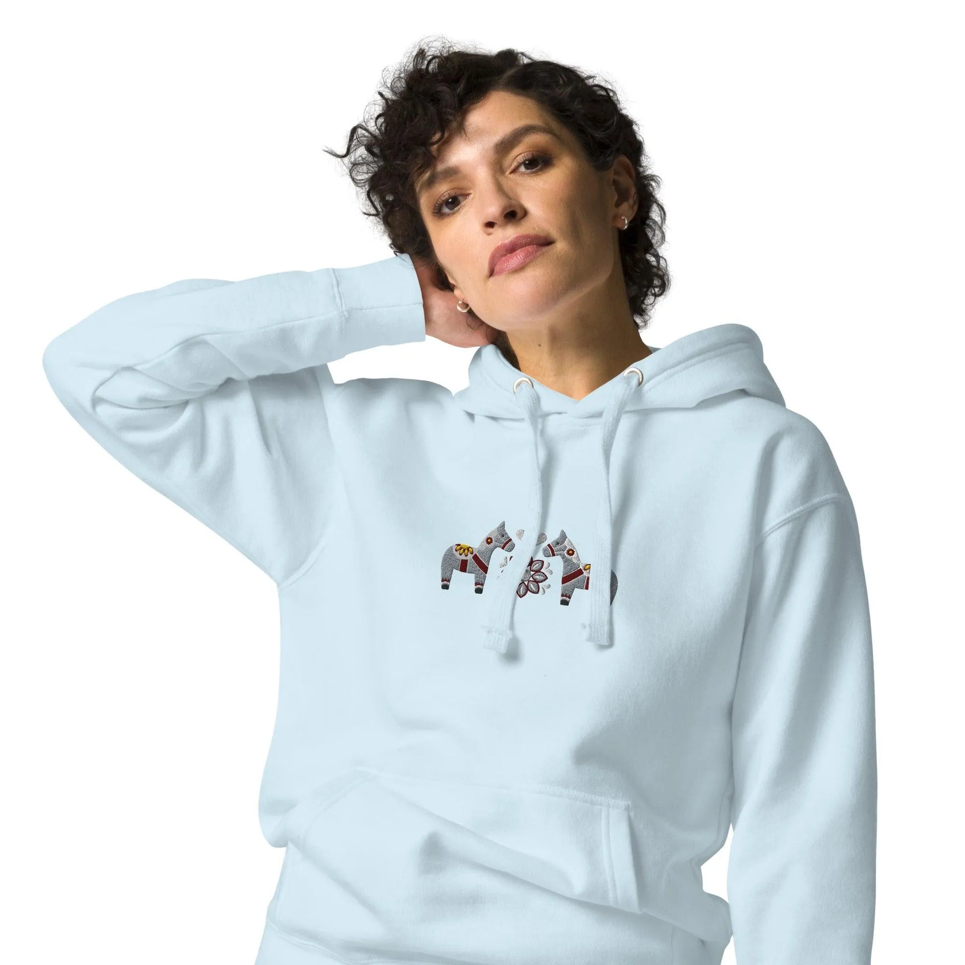 Swedish Gray Dala Horse Embroidered Hoodie - The Global Wanderer