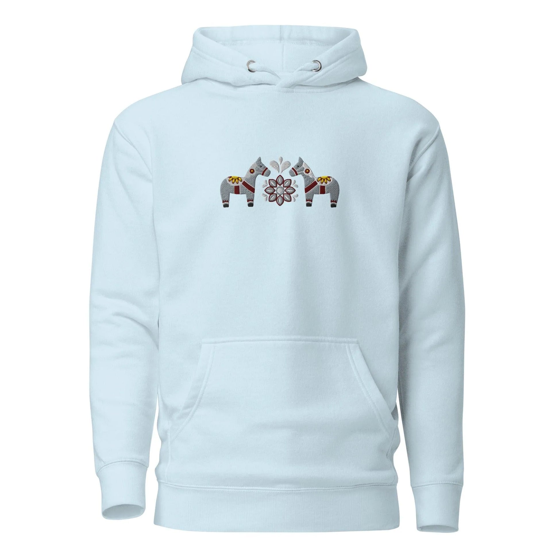 Swedish Gray Dala Horse Embroidered Hoodie - The Global Wanderer