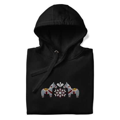 Swedish Gray Dala Horse Embroidered Hoodie - The Global Wanderer