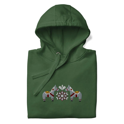 Swedish Gray Dala Horse Embroidered Hoodie - The Global Wanderer