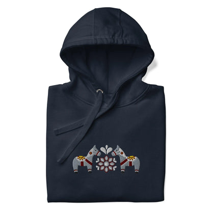 Swedish Gray Dala Horse Embroidered Hoodie - The Global Wanderer