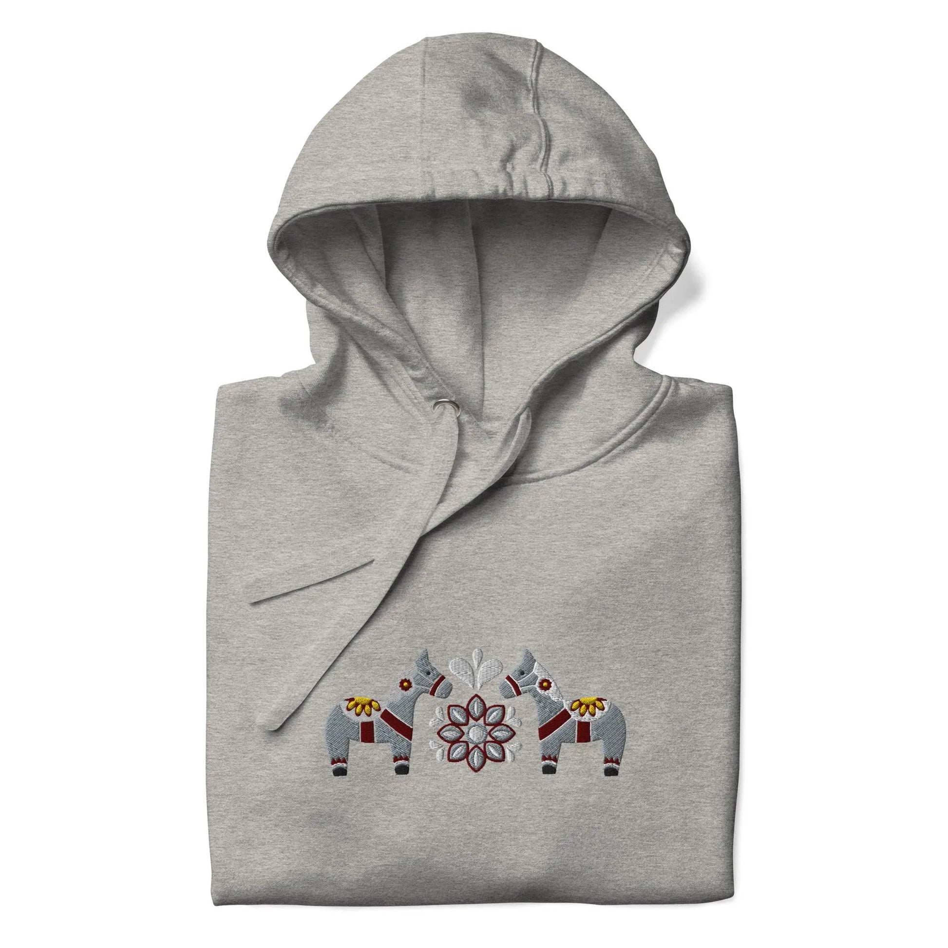 Swedish Gray Dala Horse Embroidered Hoodie - The Global Wanderer