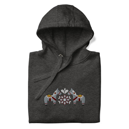 Swedish Gray Dala Horse Embroidered Hoodie - The Global Wanderer