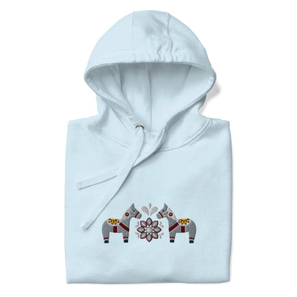 Swedish Gray Dala Horse Embroidered Hoodie - The Global Wanderer