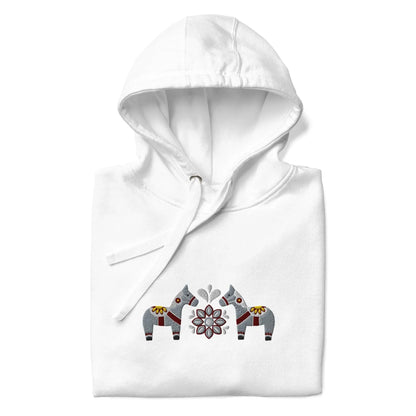 Swedish Gray Dala Horse Embroidered Hoodie - The Global Wanderer