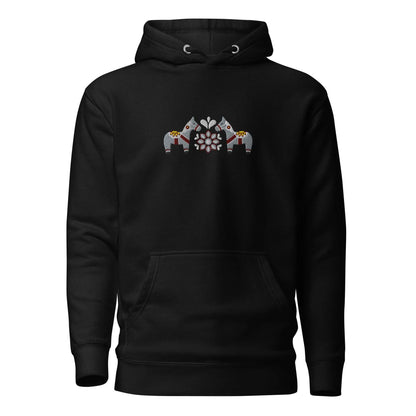 Swedish Gray Dala Horse Embroidered Hoodie - The Global Wanderer