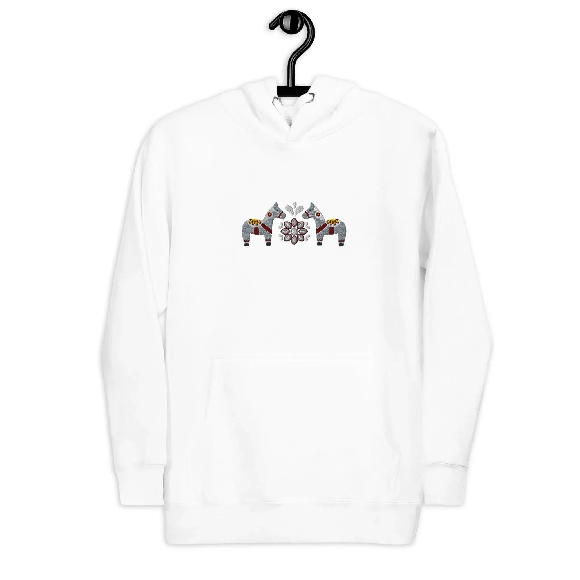 Swedish Gray Dala Horse Embroidered Hoodie - The Global Wanderer