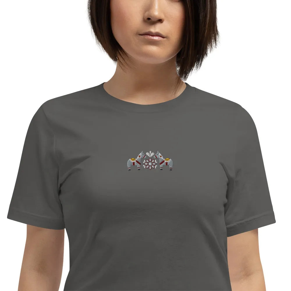 Swedish Gray Dala Horse Embroidered T-Shirt - The Global Wanderer