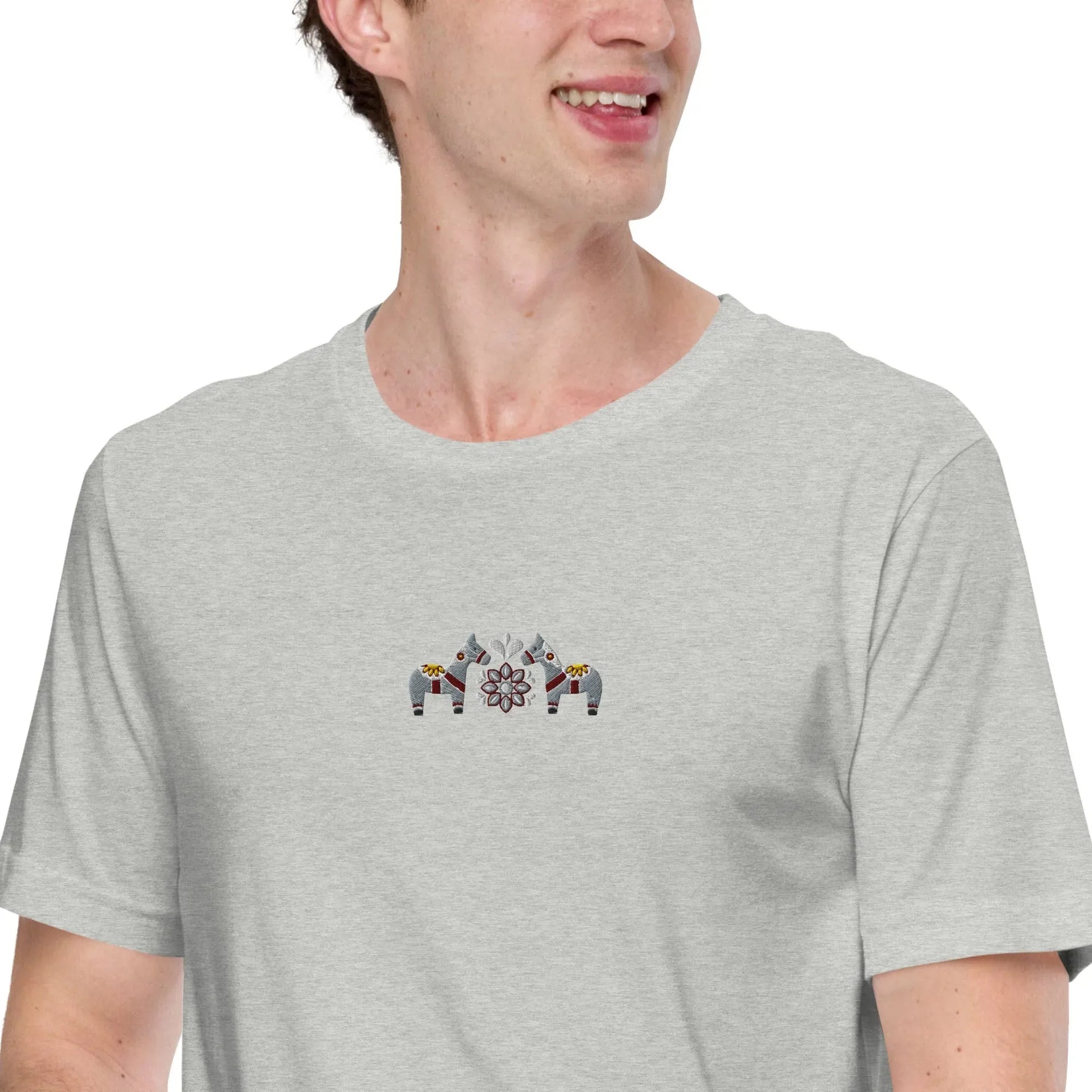 Swedish Gray Dala Horse Embroidered T-Shirt - The Global Wanderer