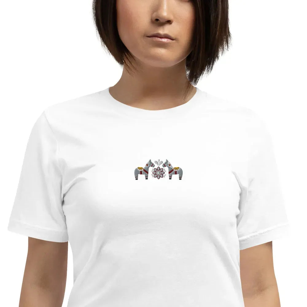 Swedish Gray Dala Horse Embroidered T-Shirt - The Global Wanderer