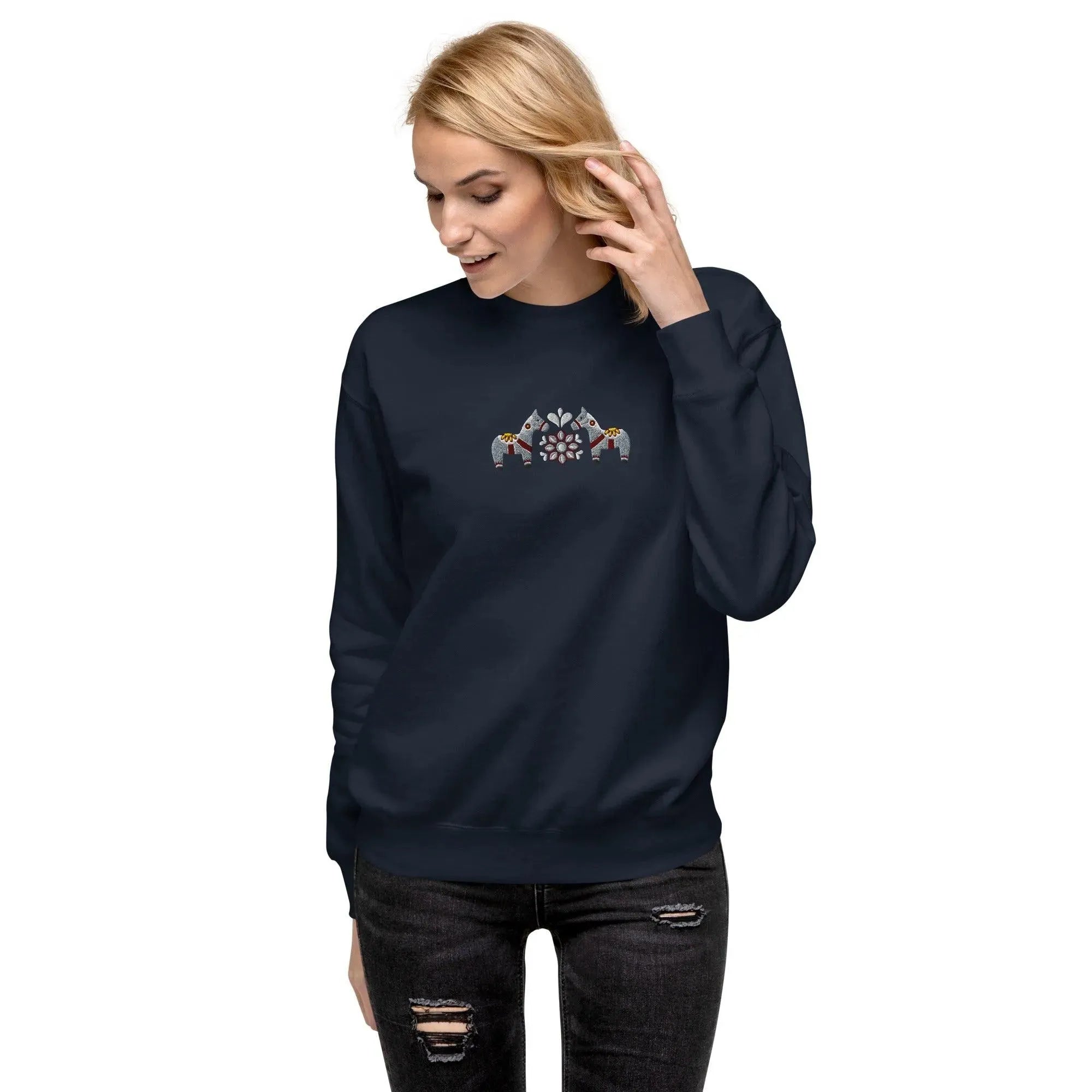 Swedish Gray Dala Horse Sweatshirt - Embroidered - The Global Wanderer
