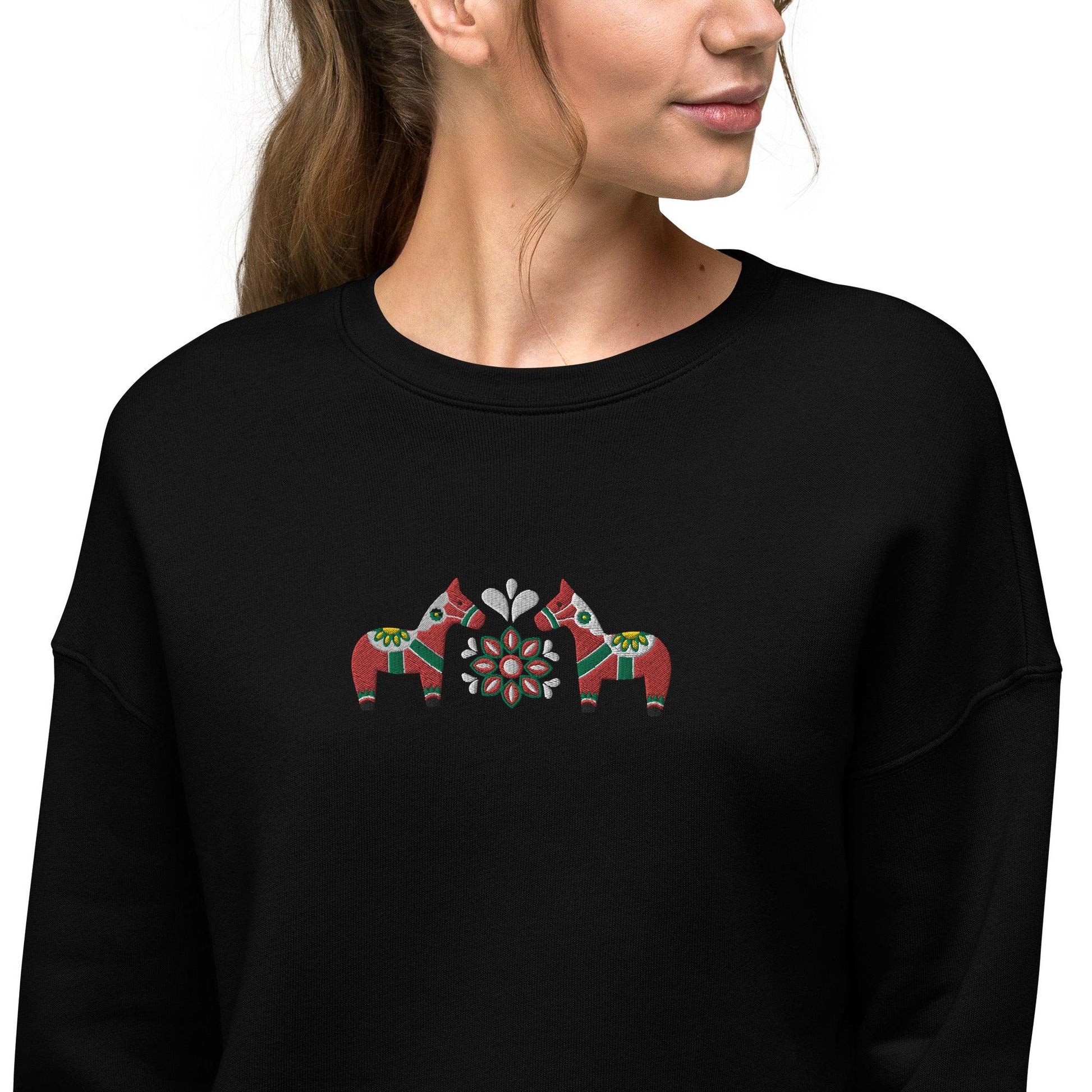 Swedish Red Dala Horse Cropped Sweatshirt - Embroidered - The Global Wanderer
