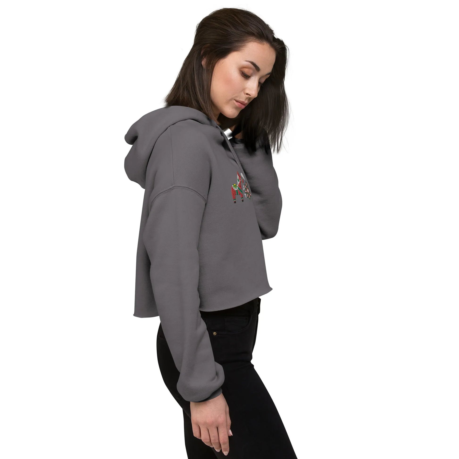 Swedish Red Dala Horse Embroidered Cropped Hoodie - The Global Wanderer