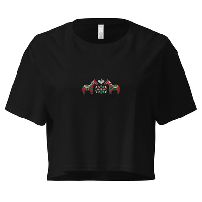 Swedish Red Dala Horse Embroidered Cropped T-Shirt - The Global Wanderer