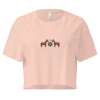 Swedish Red Dala Horse Embroidered Cropped T-Shirt - The Global Wanderer