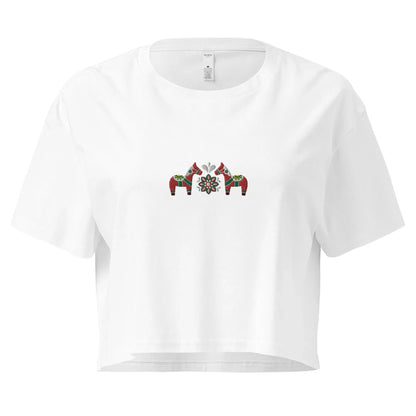 Swedish Red Dala Horse Embroidered Cropped T-Shirt - The Global Wanderer