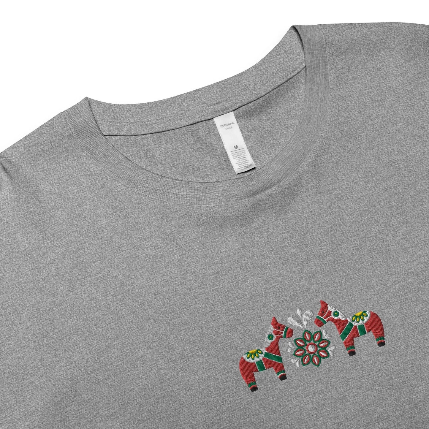 Swedish Red Dala Horse Embroidered Cropped T-Shirt - The Global Wanderer