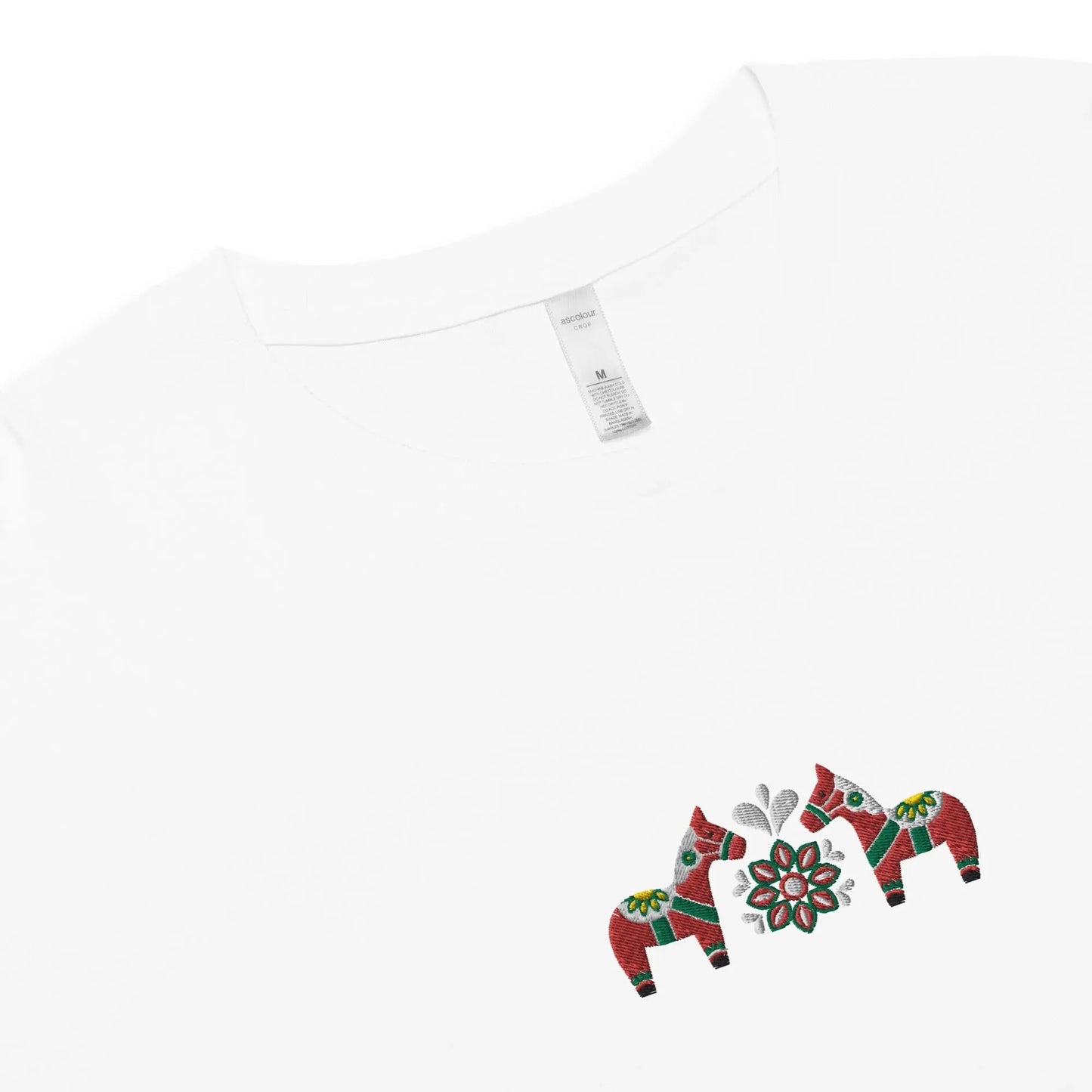 Swedish Red Dala Horse Embroidered Cropped T-Shirt - The Global Wanderer